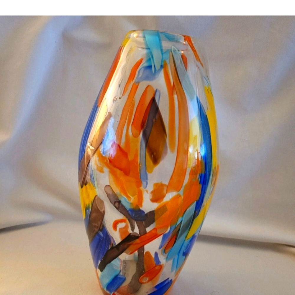 Novica Handblown Glass Vase Multi Color unique Pier One 11" Vase